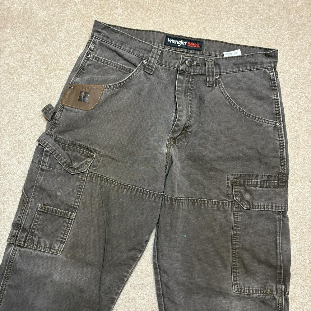 Wrangler RIGGS Workwear Cargo Pants Mens 32x30 Brown Double Knee Carpenter Work